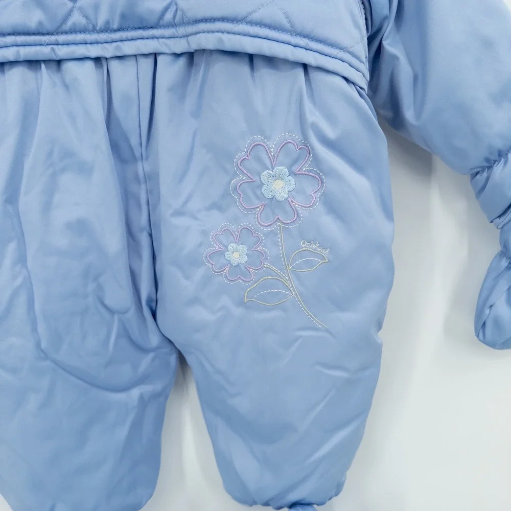 Vintage OshKosh Purple Baby Snowsuit Girls 12M‎  Floral Embroidery 90s Mittens
